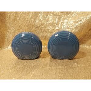 2 Vintage Cantinaware Salt Pepper Shakers, Blue Round Pottery Southwest